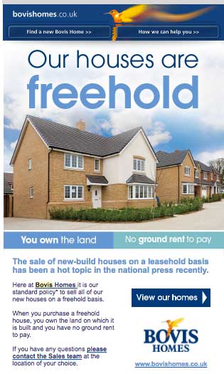 Now Bovis says ‘Our houses are freehold’. (Gleeson's always were ...
